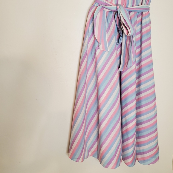 Pink Bubblegum White, Blue and Purple Striped 80s Short Sleeve Shirt Dress - Picture 4 of 15